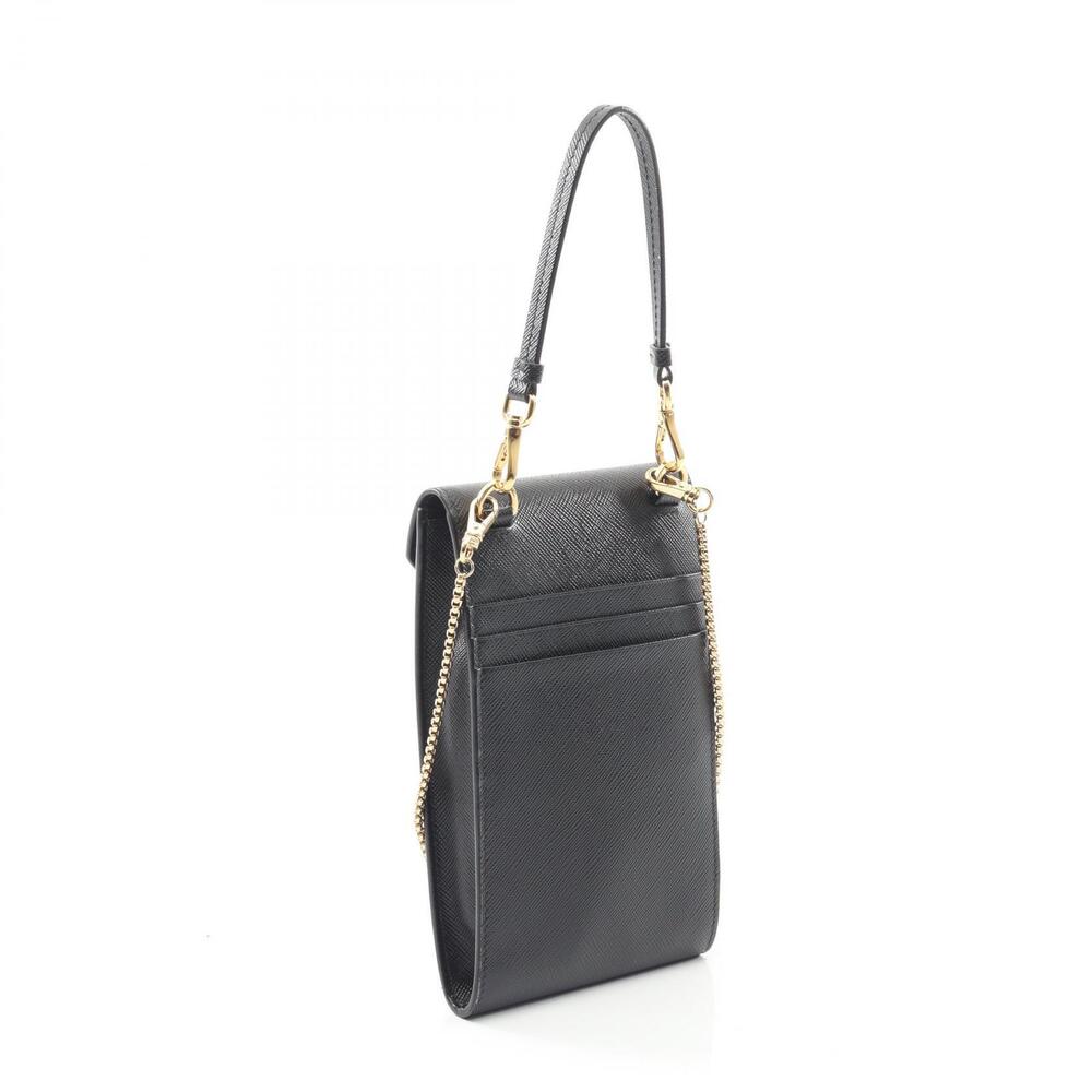 Prada Logo Triangle Holder Leather Black Phone Saffiano Handbag